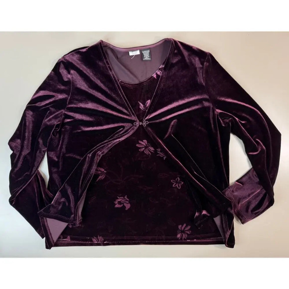 No Brand Tops - Velvet Burnout Purple Flower Layered Cami Cardigan Women’s XL Y2K 90s Vibes